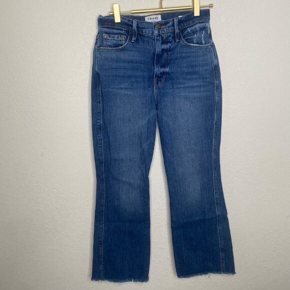 Frame Denim Le Sylvie Kick Boot Jeans Size 25 Medium Wash Distressed Frayed Hem - Picture 4 of 15